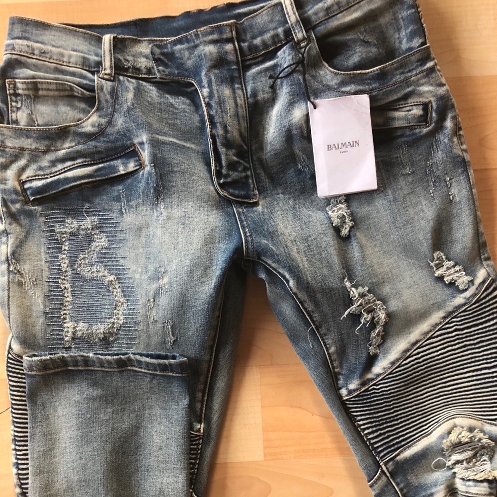 Balmain Slim Fit Distressed Moto Jeans